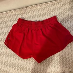 Red lululemon hotty hot shorts